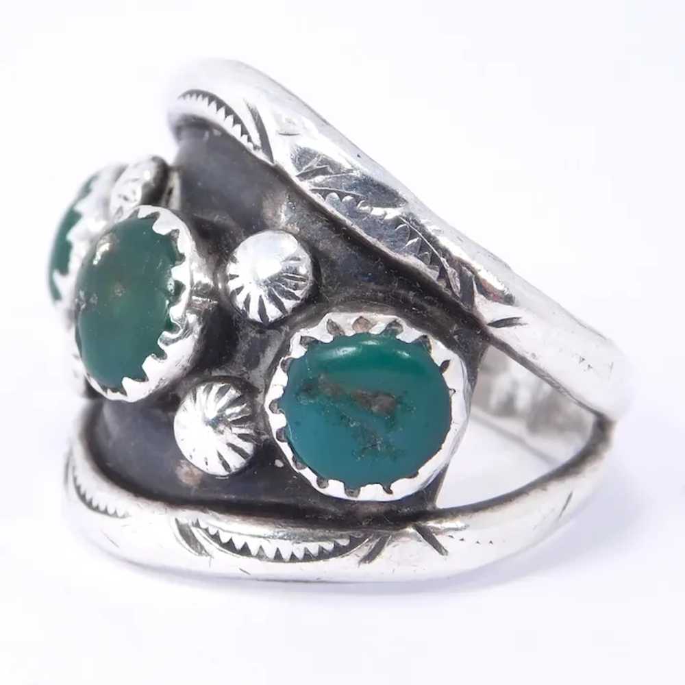 Old Southwest Sterling Silver 3 Stone Turquoise R… - image 3