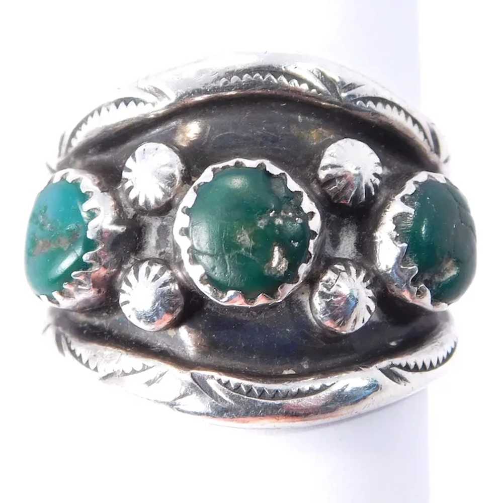 Old Southwest Sterling Silver 3 Stone Turquoise R… - image 4