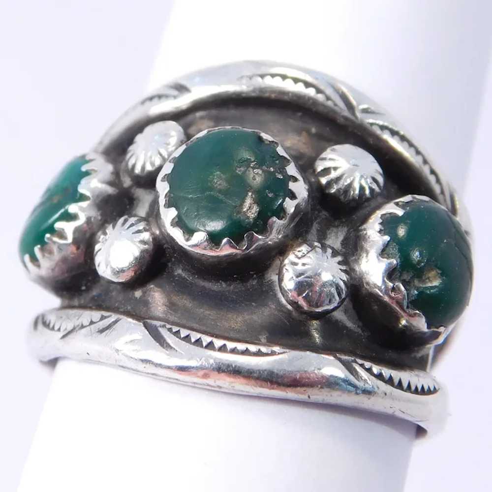 Old Southwest Sterling Silver 3 Stone Turquoise R… - image 5