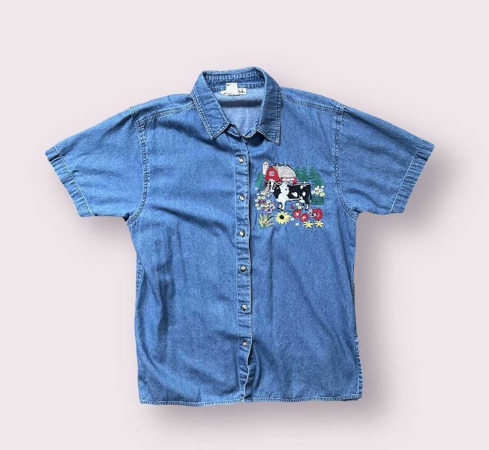 Vintage 2000’s Embroidered Farm Tee - image 1