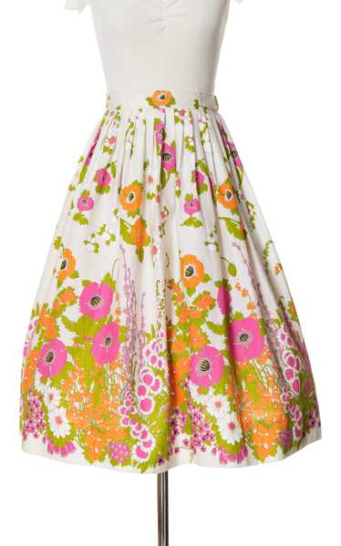 1960s Floral Border Print Cotton Skirt | small