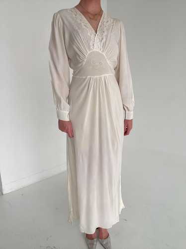 1930's White Silk Long Sleeve Dress