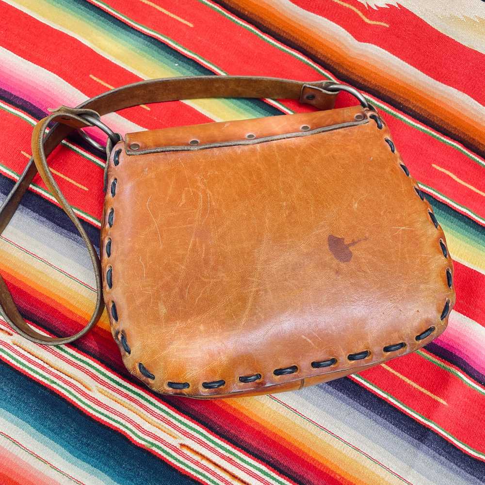 Vintage 60s/70s Hand Tooled Painted Leather Flowe… - image 9