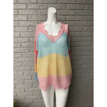 Other Main Strip Color Block Frayed Long Sleeve T… - image 1