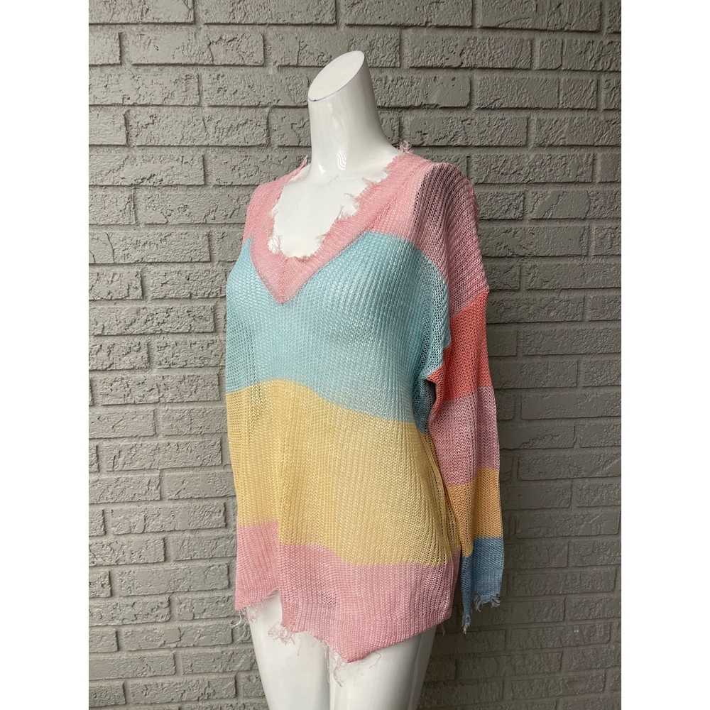 Other Main Strip Color Block Frayed Long Sleeve T… - image 2