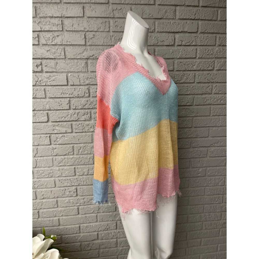 Other Main Strip Color Block Frayed Long Sleeve T… - image 3