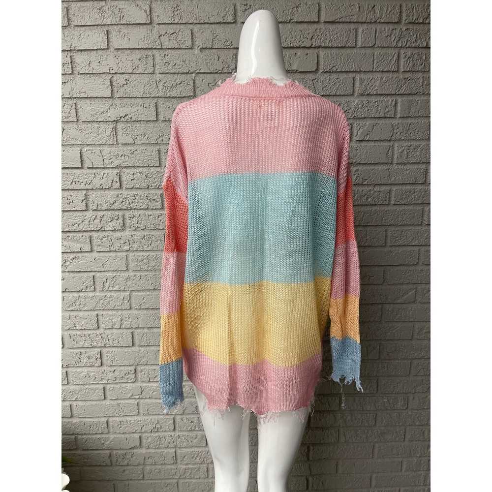 Other Main Strip Color Block Frayed Long Sleeve T… - image 4