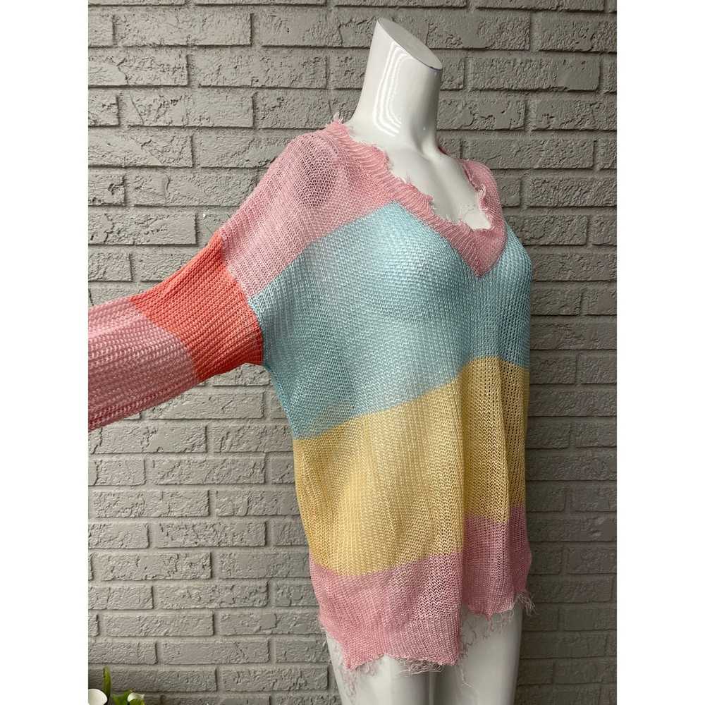 Other Main Strip Color Block Frayed Long Sleeve T… - image 5