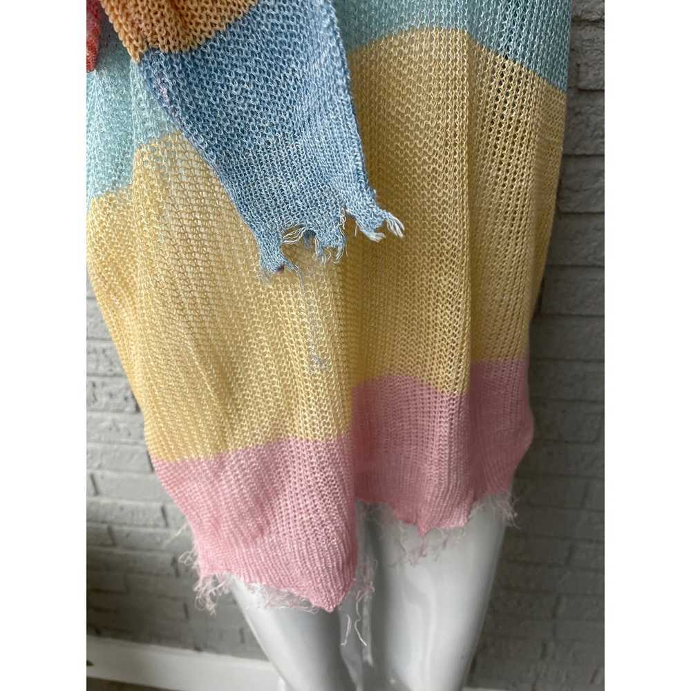 Other Main Strip Color Block Frayed Long Sleeve T… - image 6