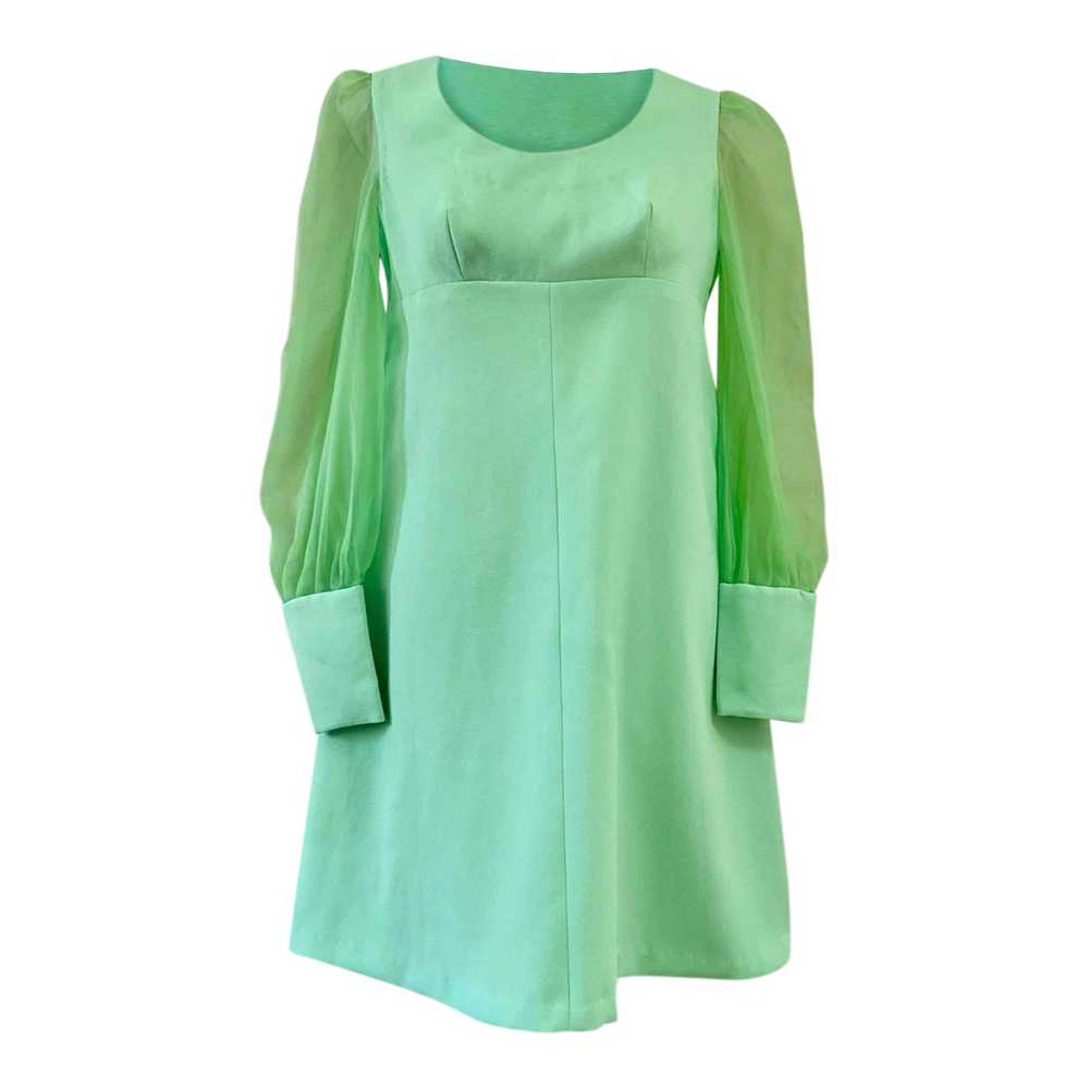 60's green dress - 60s green mini dress, in pista… - image 1