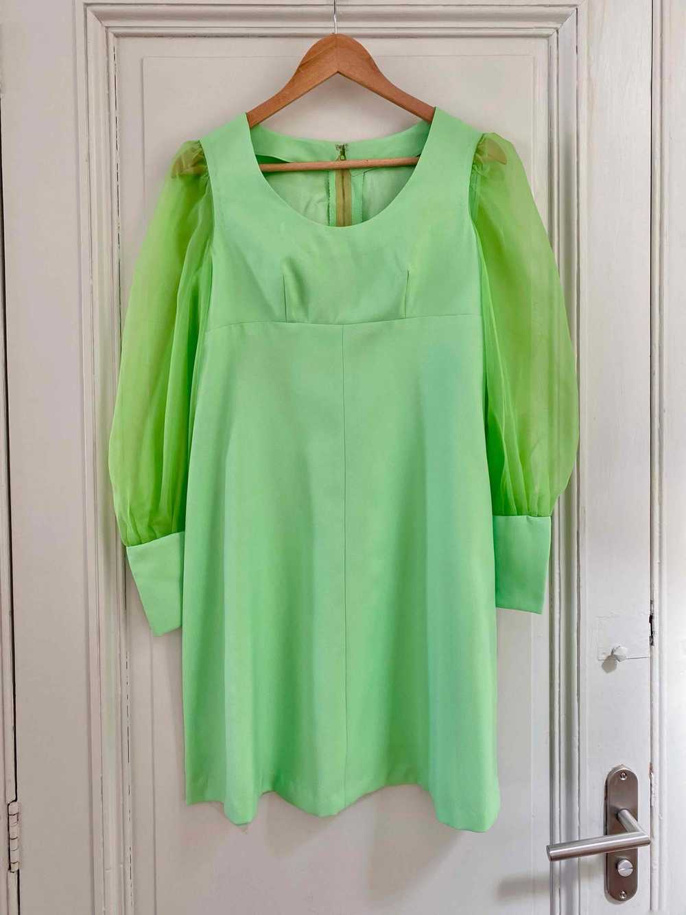 60's green dress - 60s green mini dress, in pista… - image 2