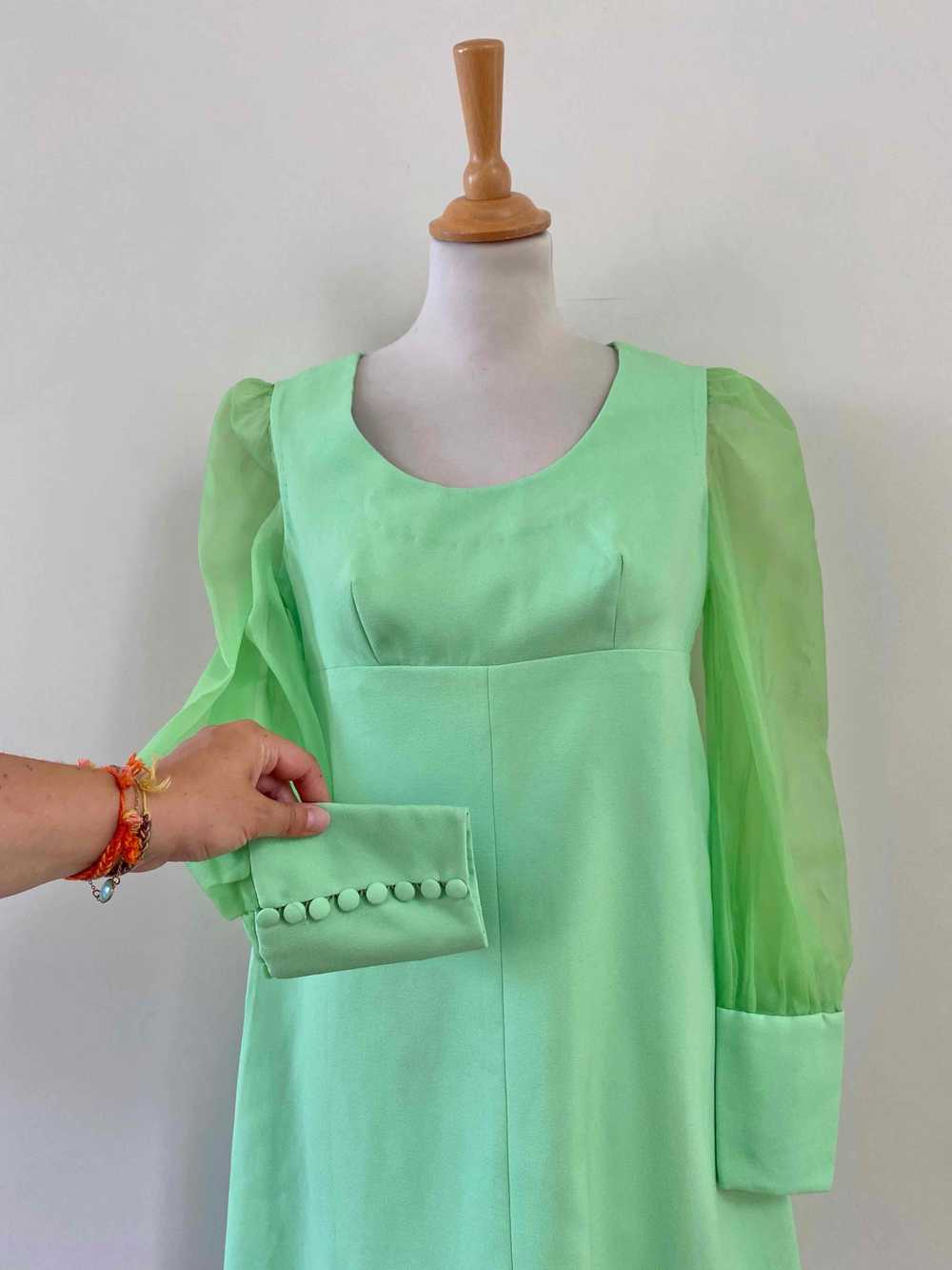 60's green dress - 60s green mini dress, in pista… - image 3