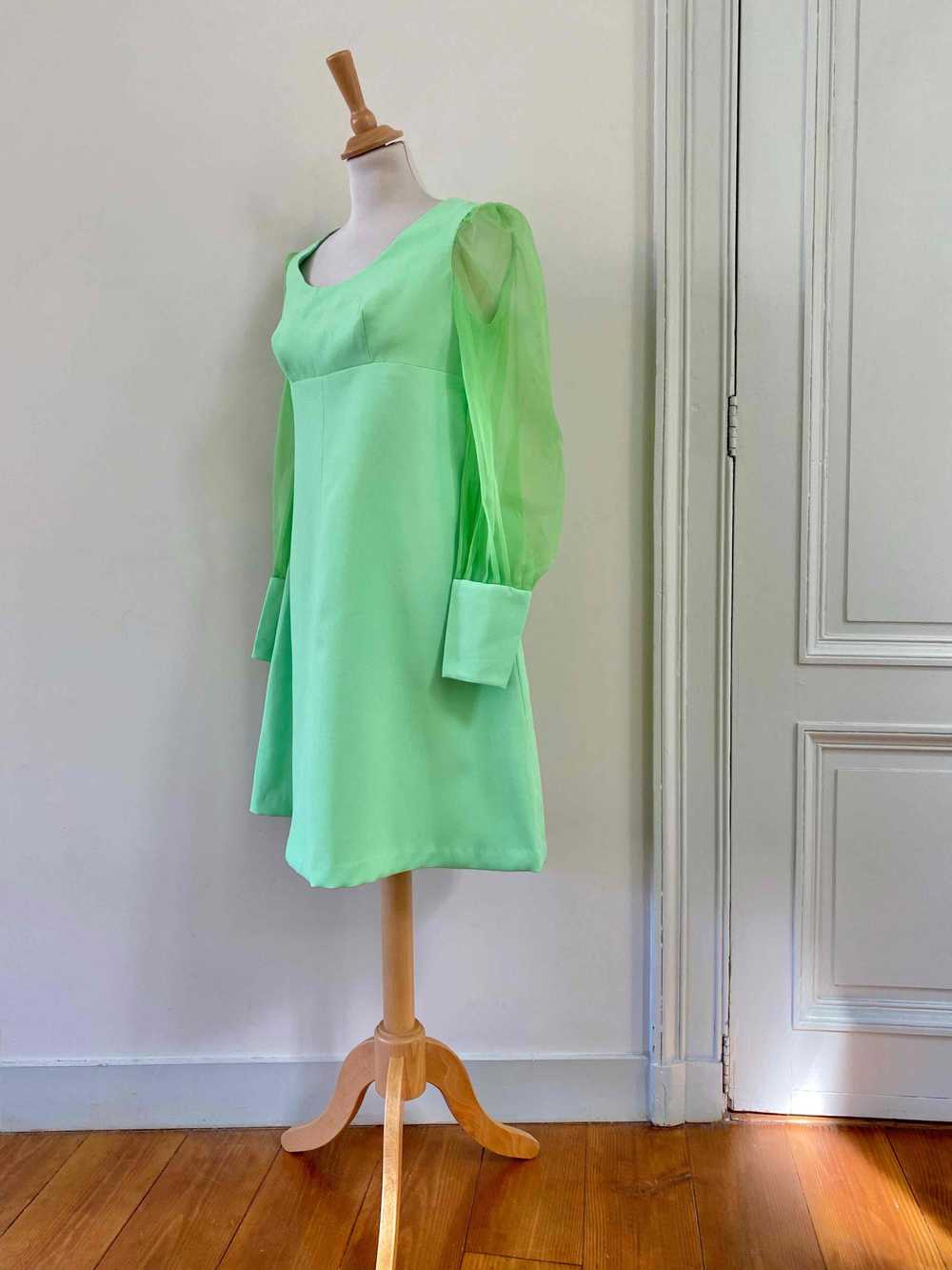 60's green dress - 60s green mini dress, in pista… - image 4