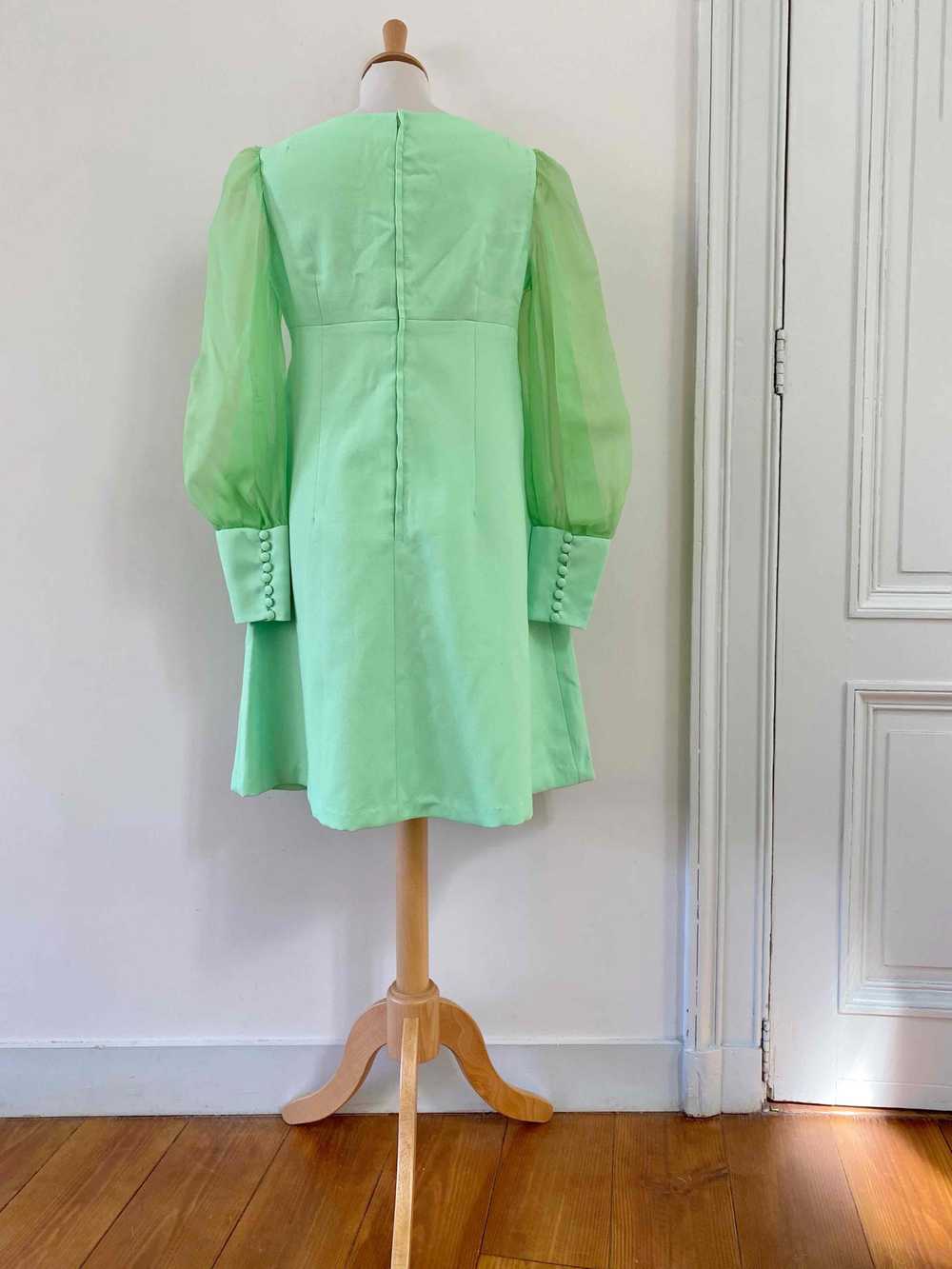 60's green dress - 60s green mini dress, in pista… - image 5
