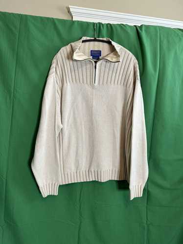Pendleton Ribbed knit 1/4 zip cream cotton sweater