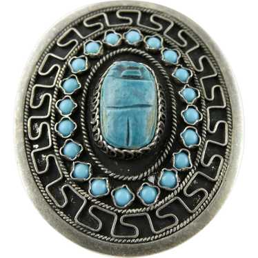 Vtg 800 Silver Faience Egyptian Revival Blue Ceram