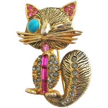 Spectacular Winking Cat Kitten Brooch Pin - image 1