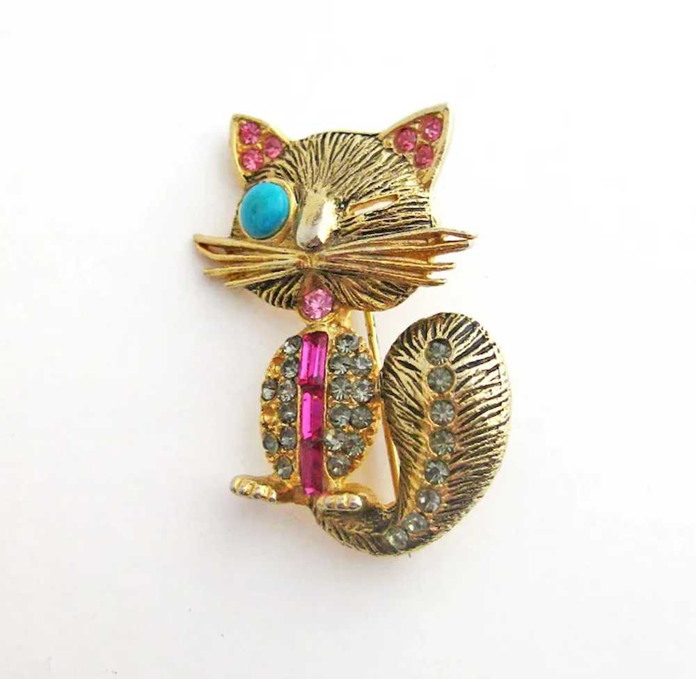 Spectacular Winking Cat Kitten Brooch Pin - image 2