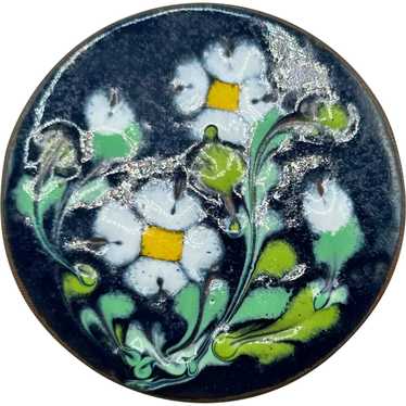 Enamel Over Copper Brooch Flowers White Daisy Des… - image 1