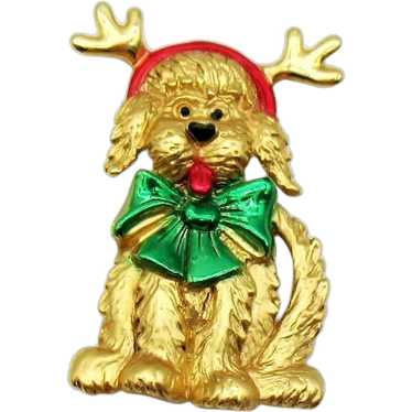 Vintage Signed AJC Figural Christmas Brooch Reinde