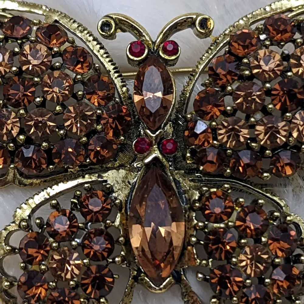 Weiss Amber Rhinestone Butterfly Brooch - image 2