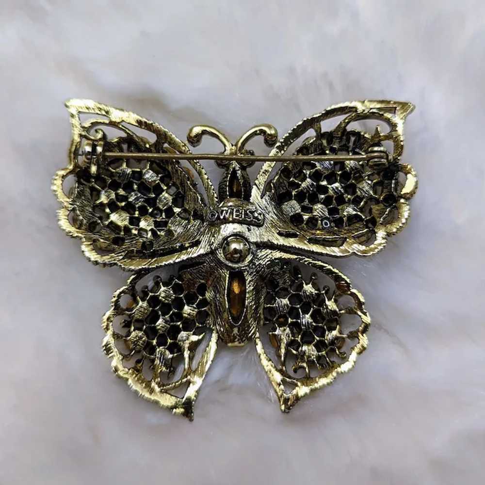 Weiss Amber Rhinestone Butterfly Brooch - image 3