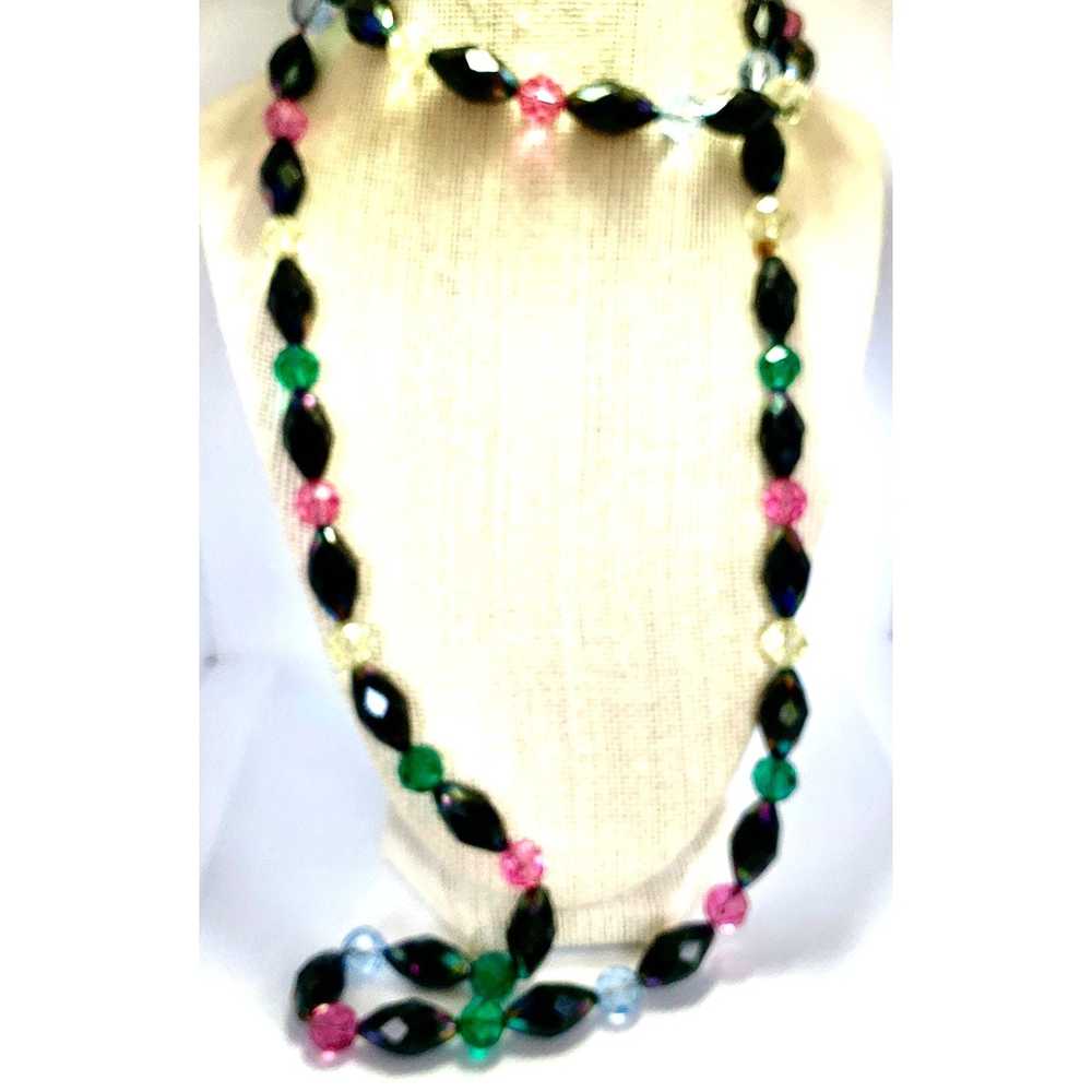 Vintage Necklace, Glass bead, Multi color, Black,… - image 2