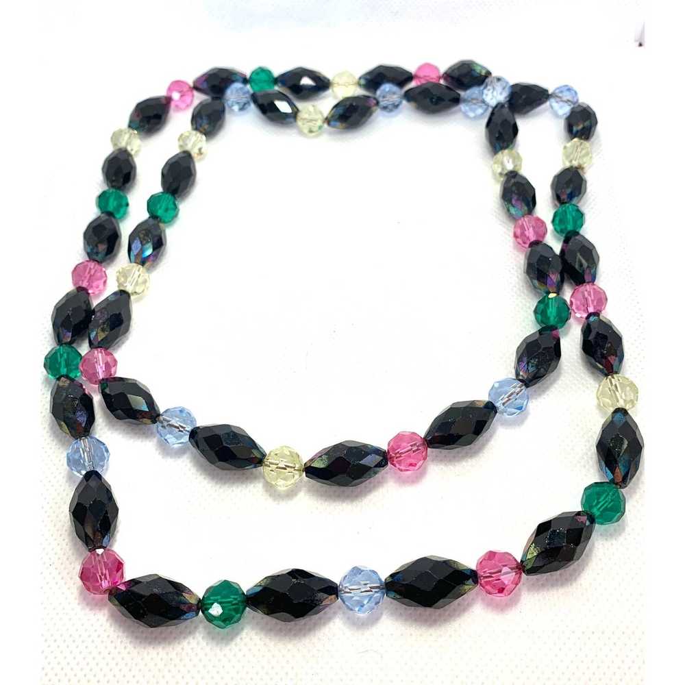 Vintage Necklace, Glass bead, Multi color, Black,… - image 3