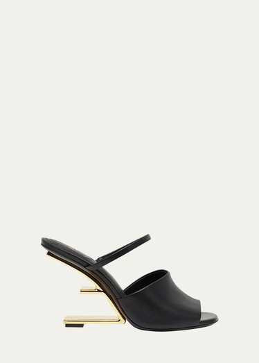 Fendi 95mm Leather Metallic-Heel Slide Sandals