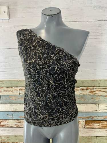 00’s Black and Metallic Lace One Shoulder Top