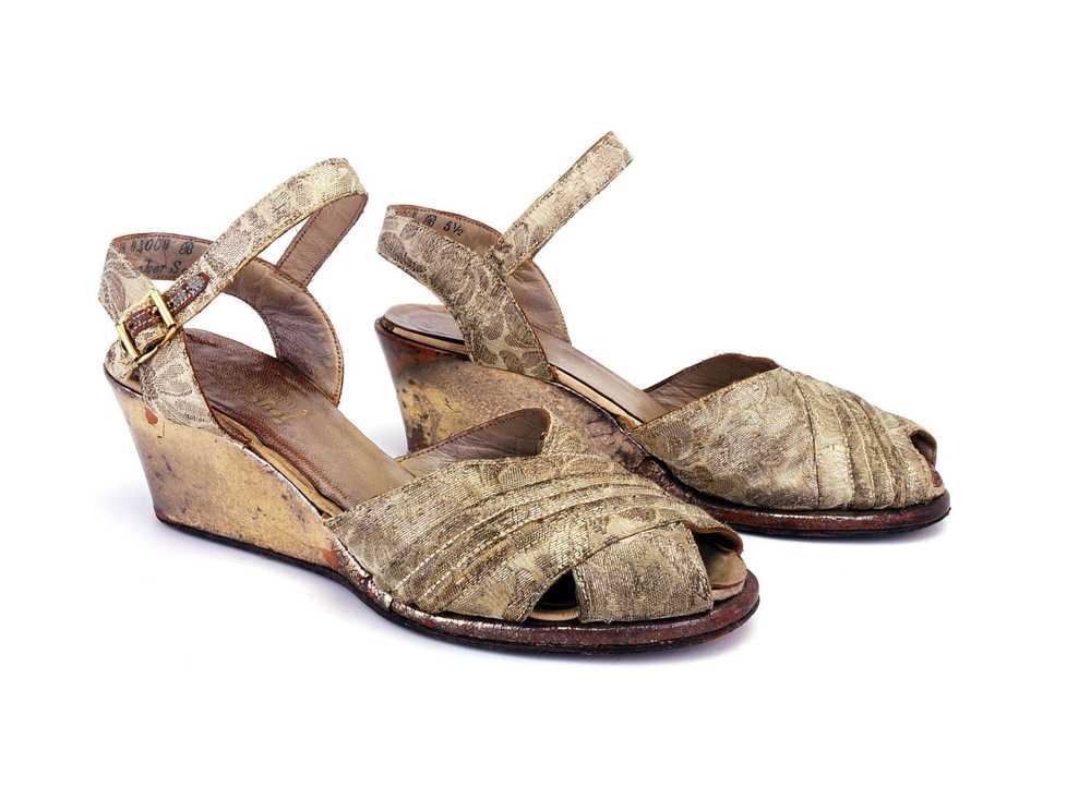 1940s CC41 Brocade Wedge Sandals by Joyce UK 3 - image 1