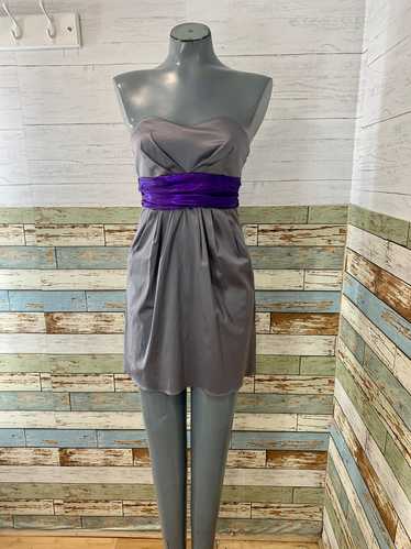 00’s Gray Strapless Pleated Mini Dress with Ribbon