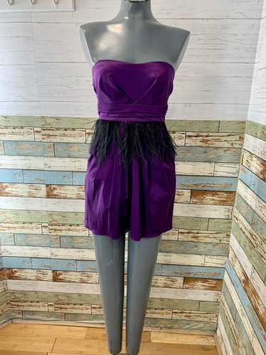 00’s Purple Strapless Mini Dress with Feathers