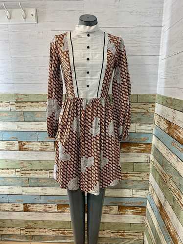 50s/60s Brown And White Paisley Print Dress