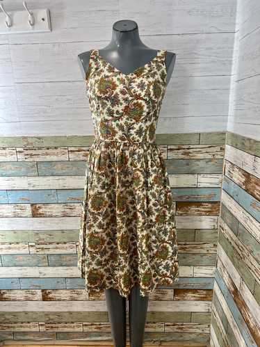 50’s Olive Multiclor Print Fit & Flare Dress