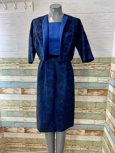 60s Black And Blue Lace Dress And Cropped Jacket S