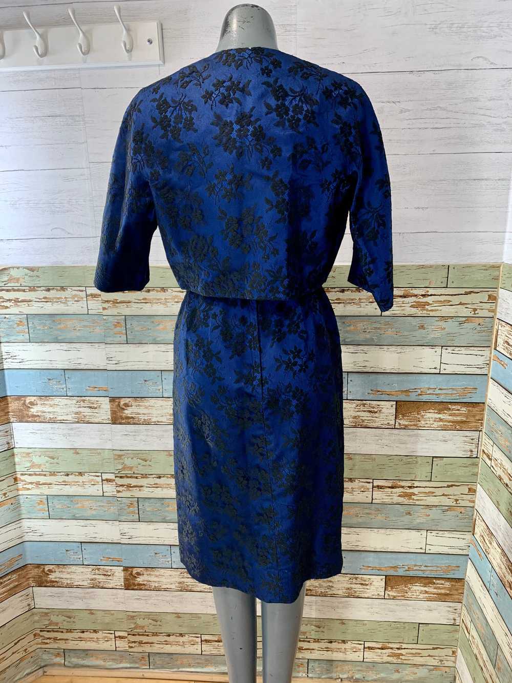 60s Black And Blue Lace Dress And Cropped Jacket … - image 5