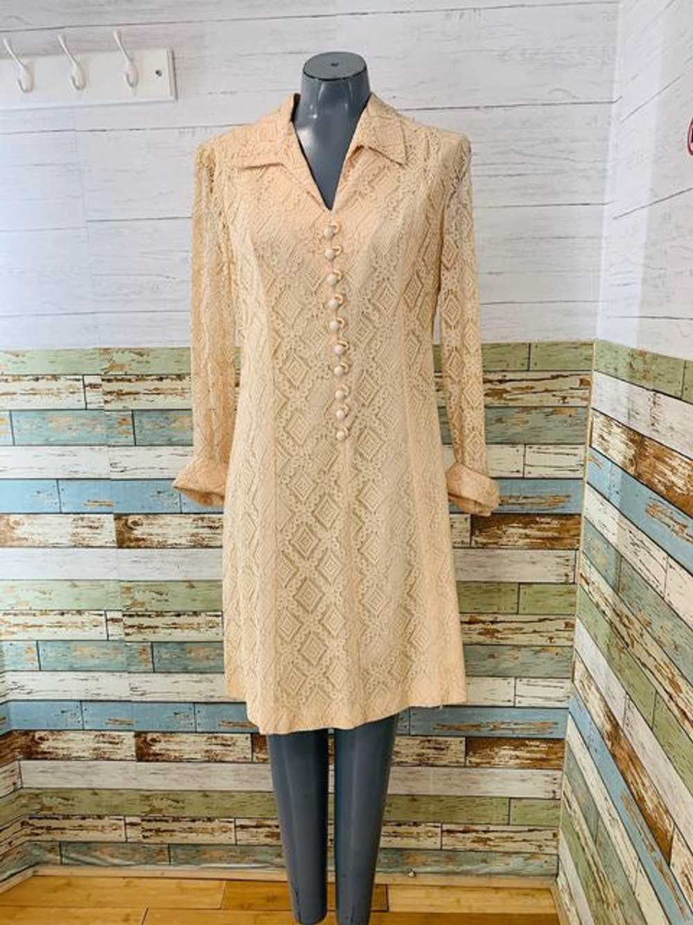 60s Long Sleeve Lace Dress - image 1