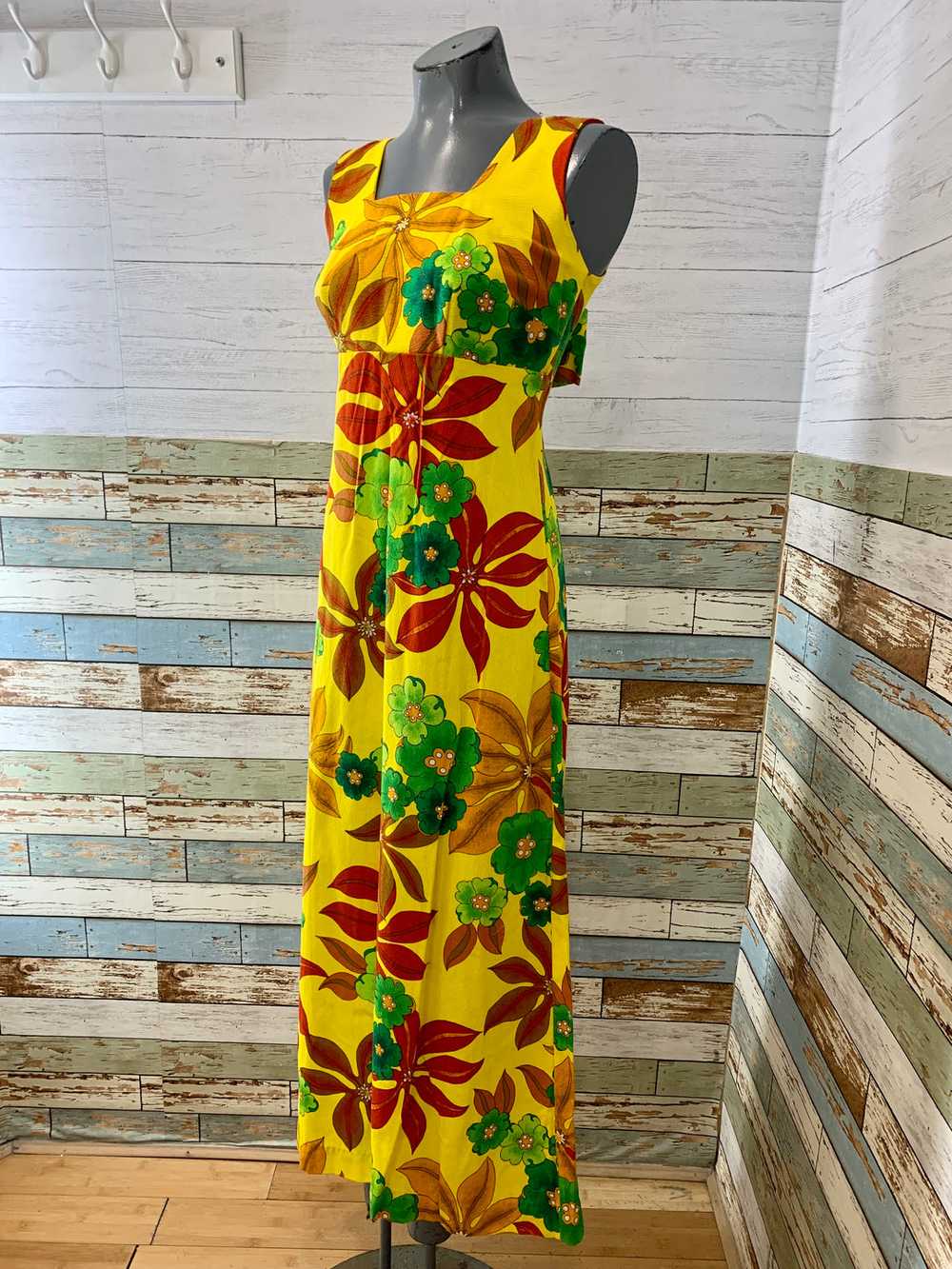 60s/70s Green Red And Yellow Floral Maxi Dress - image 2