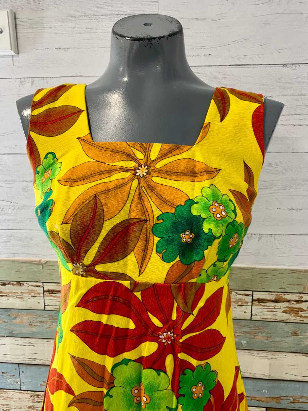 60s/70s Green Red And Yellow Floral Maxi Dress - image 4