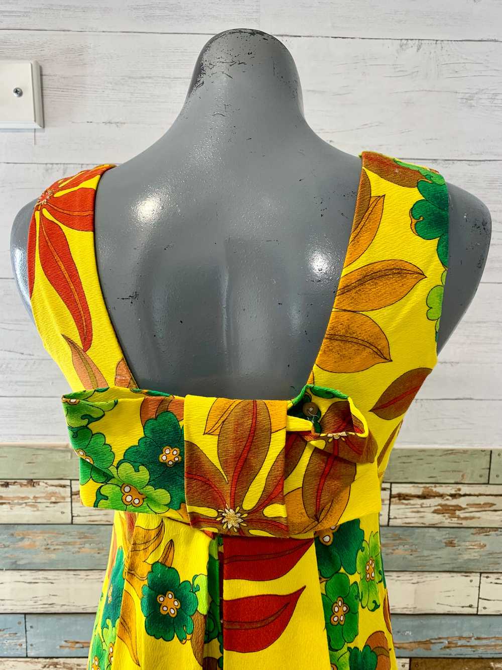 60s/70s Green Red And Yellow Floral Maxi Dress - image 5