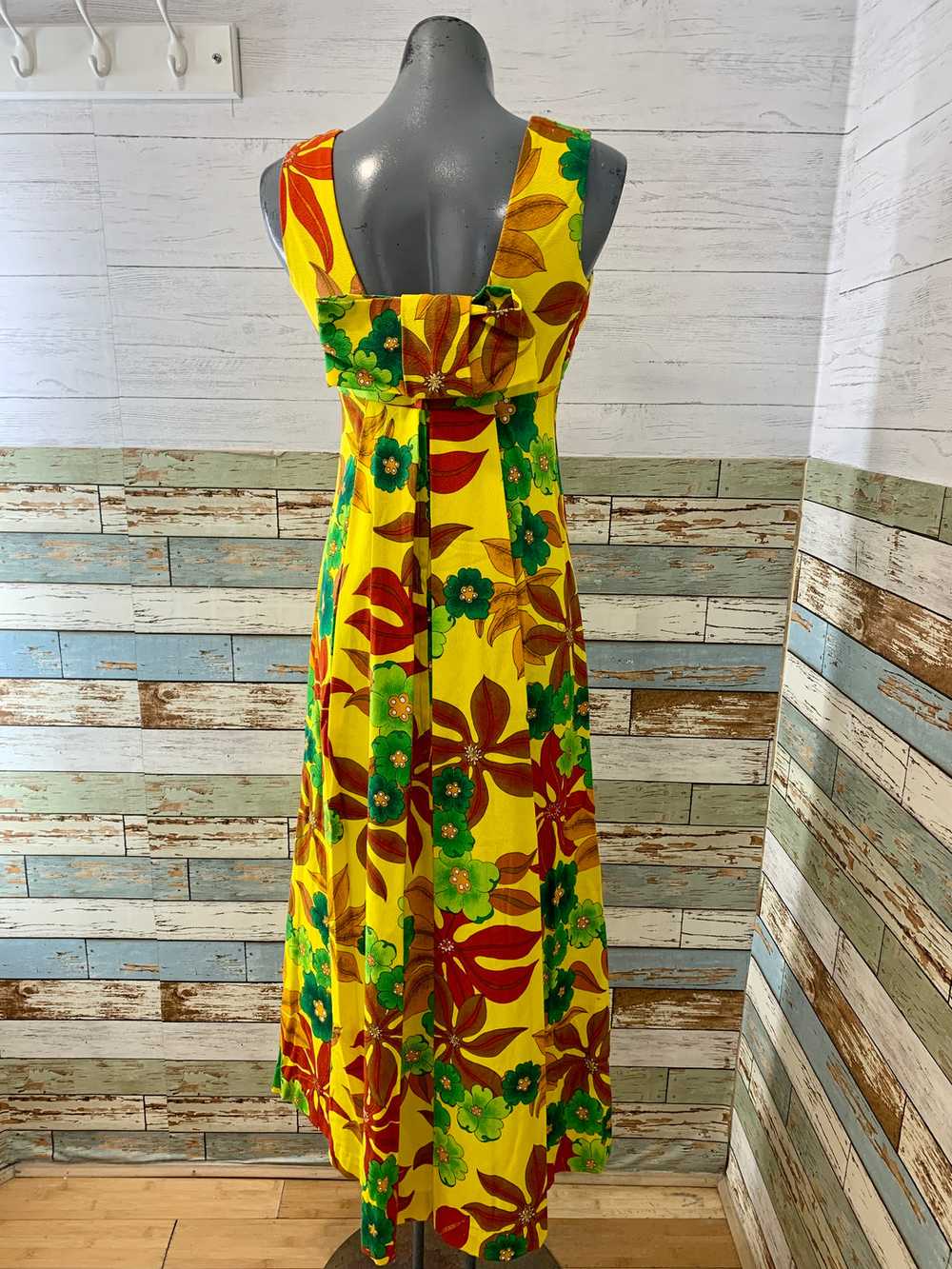 60s/70s Green Red And Yellow Floral Maxi Dress - image 6