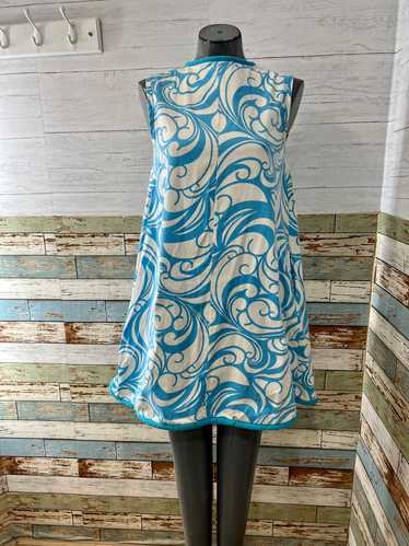 60’s Aqua & White Waves Print Mini Dress