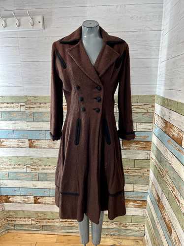 60’s Dark Brown Double Breasted Fitted and Flare … - image 1