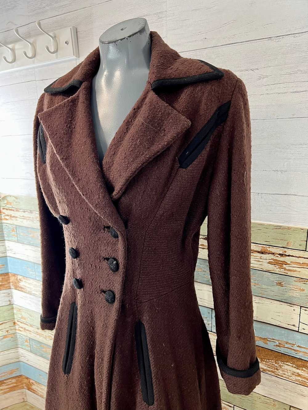 60’s Dark Brown Double Breasted Fitted and Flare … - image 3
