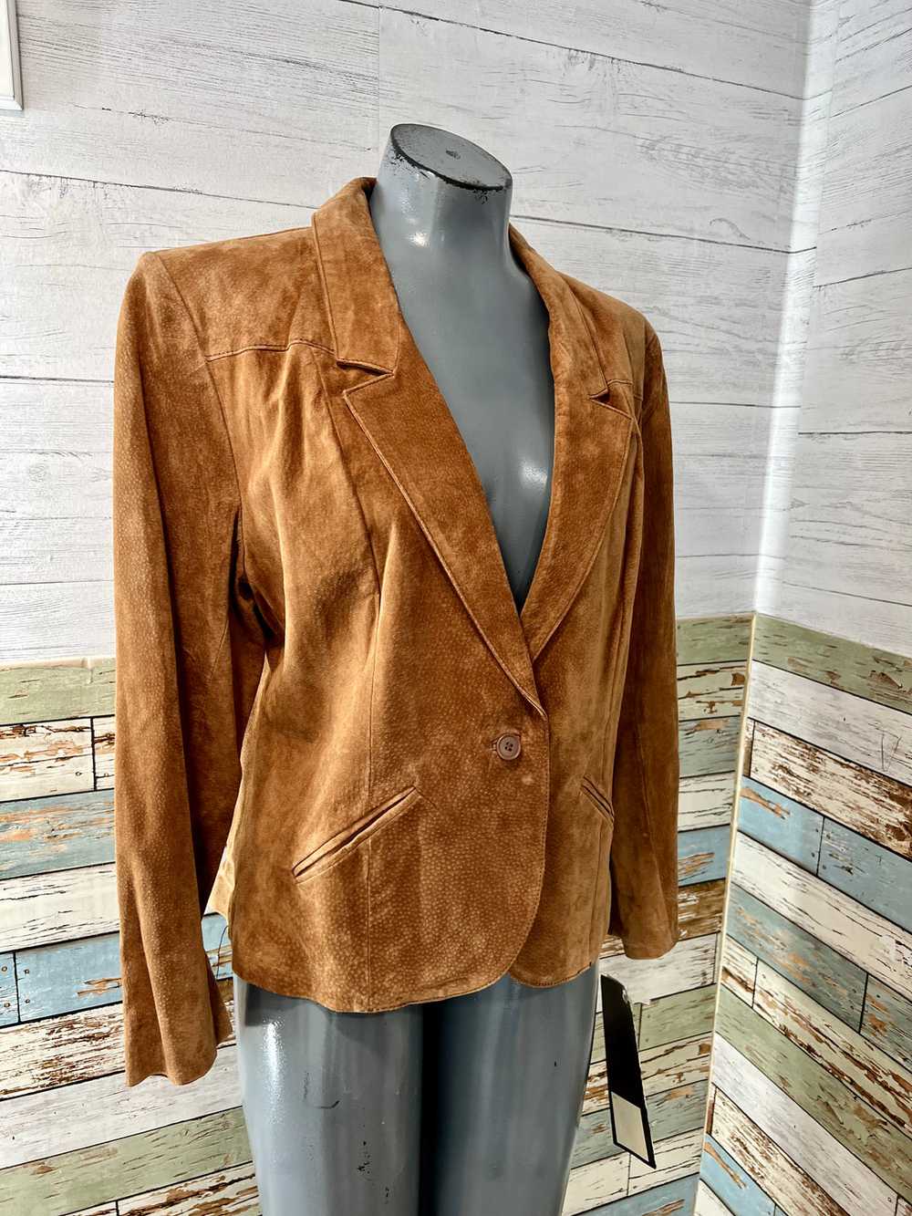 Vintage 80’s Brown Suede Short Leather Blazer by … - image 2