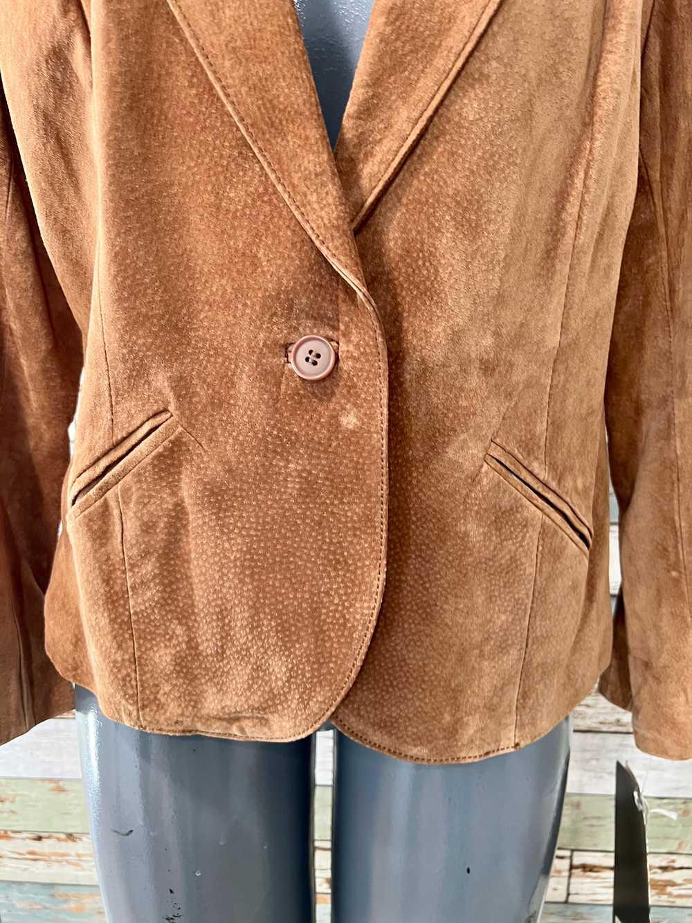 Vintage 80’s Brown Suede Short Leather Blazer by … - image 3