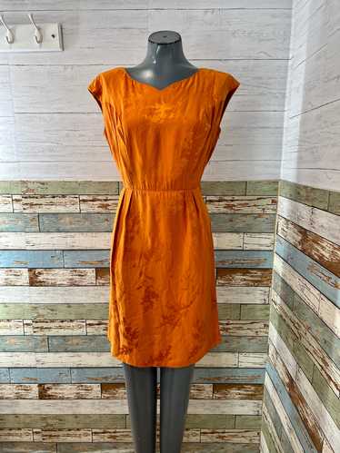 60’s Orange brocate Satin With Leaves Non Sleeve D