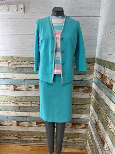 60’s Turquoise White and Pink 3 Piece Skirt Set