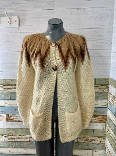 70s Beige and Brown Upper Design Knit Sweater